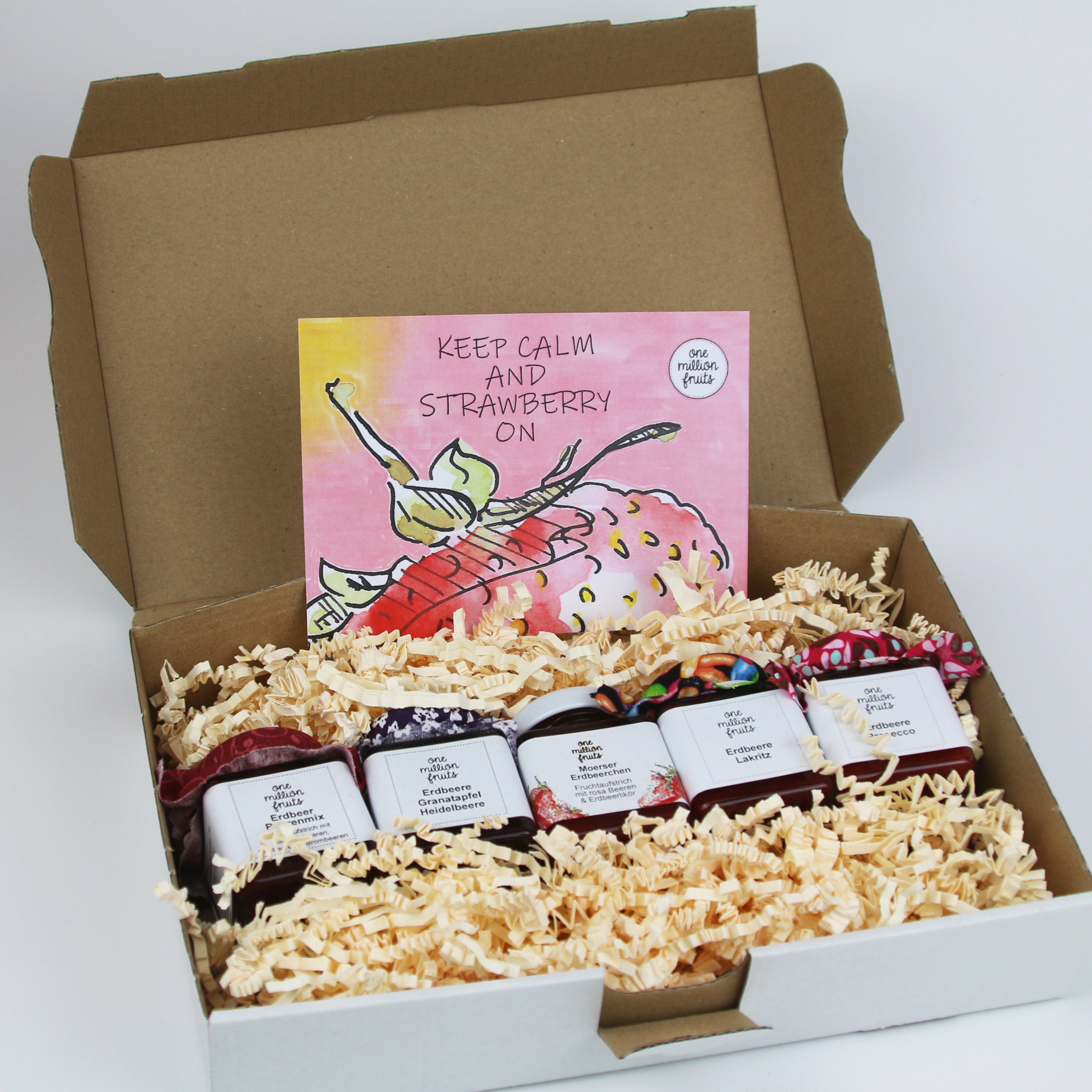 Set-Erdbeere-1 "Keep calm and strawberry on" Fruchtaufstriche mit Erdbeere